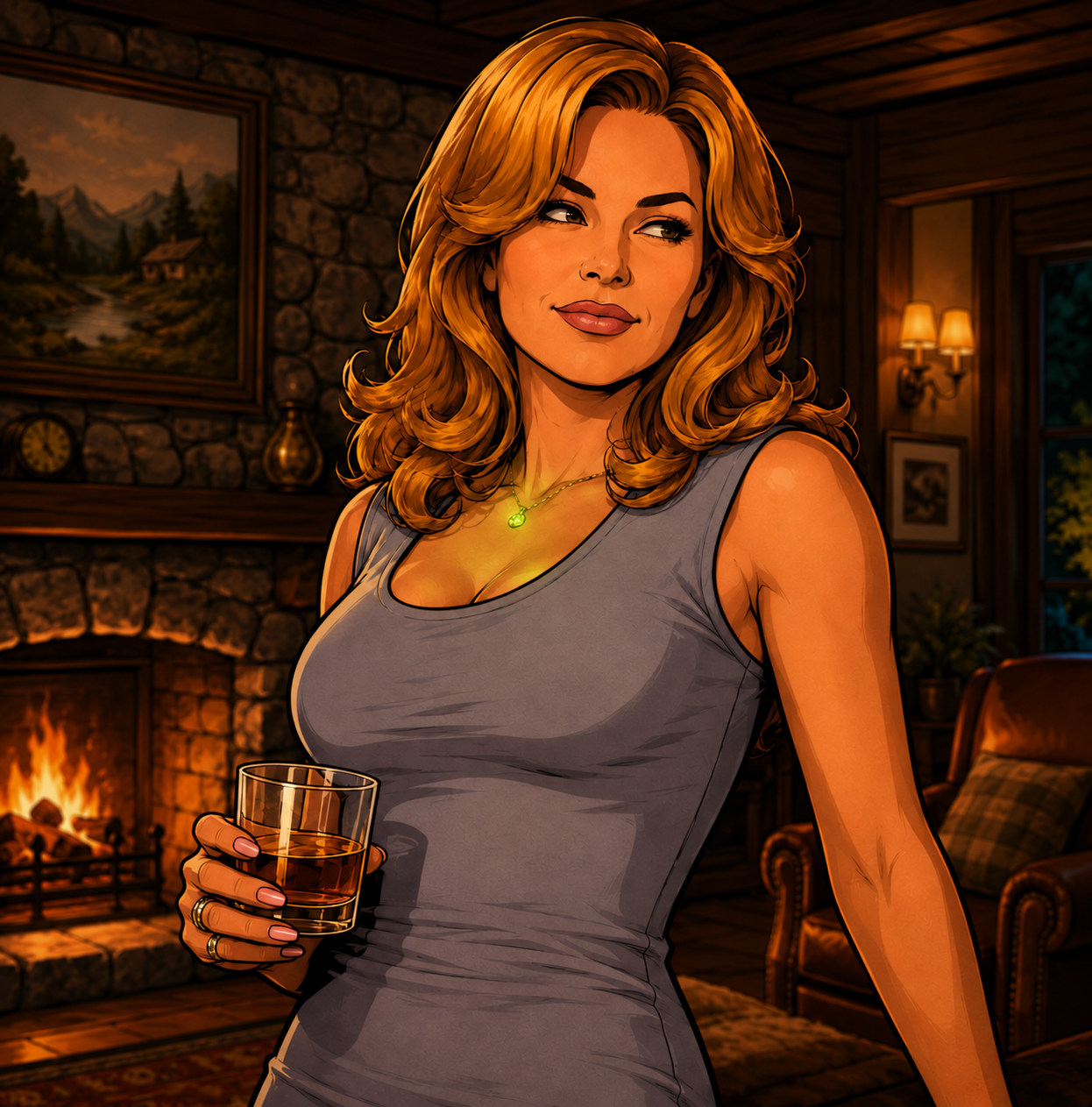 MILF character drinking.